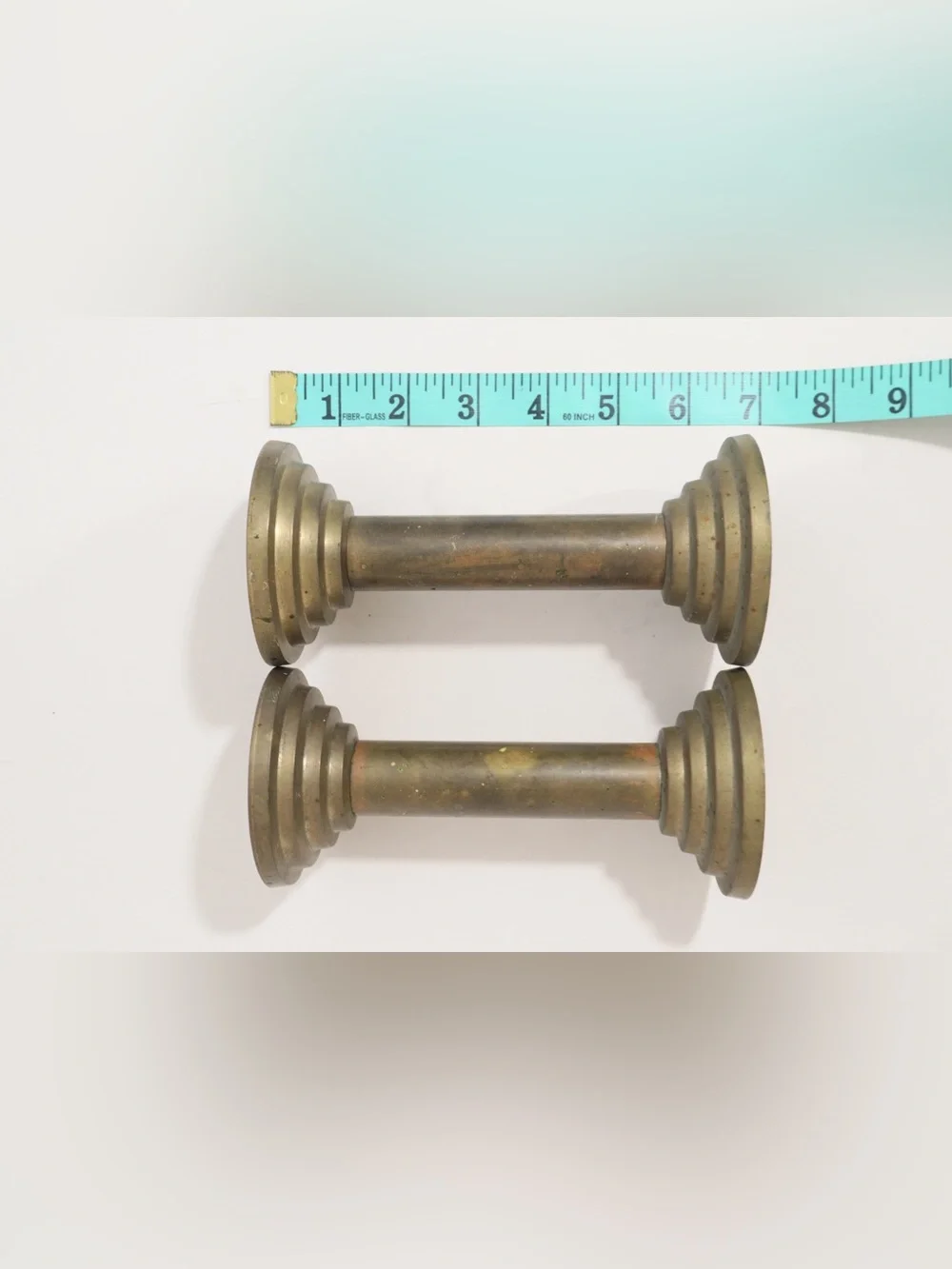 Vintage Heavy Solid Brass Column Candle Holders by TAG classic stepped design